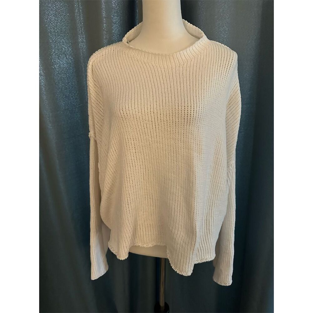 First Love by Lovelyn Women's 1X Off-Cream Ribbed Knit Pullover Sweater
